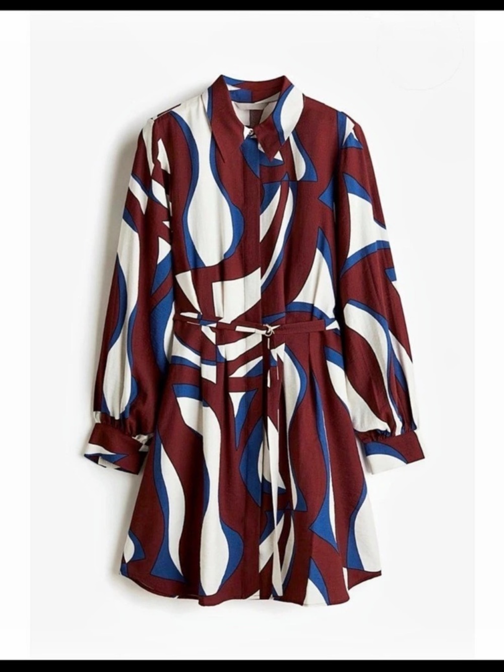 H&M Abstract Geometric Shirt Dress Mini in Burgundy & Blue Size Small